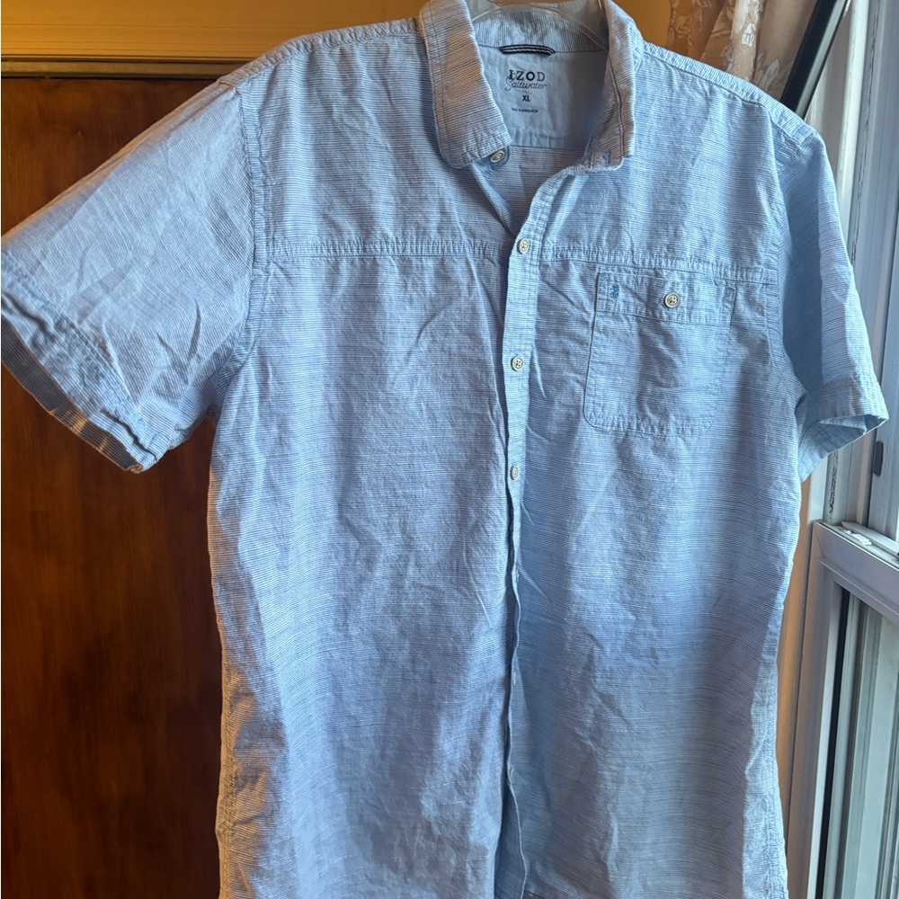 IZOD Dockside Short Sleeve Chambray 100% Cotton Men’s XL Button Down Shirt | EUC - Picture 7 of 16